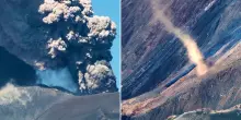 Etna, ancora cenere dal cratere e un vortice di polvere sul fianco del vulcano