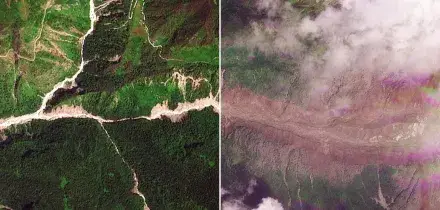 Nepal, il disastro visto dal satellite: prima e dopo la colata di fango al confine con il Tibet