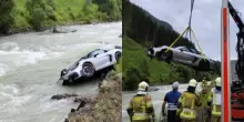 Corsa folle con la Porsche, la sbandata spaventosa il volo nel fiume: le immagini shock