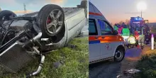 Incidente in autostrada: auto con due persone dentro si ribalta, caos e traffico in tilt
