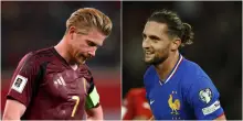 Qualificazioni Mondiali: frena il Belgio di De Bruyne, Rabiot in gol con la Francia