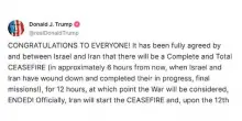 Trump annuncia il cessate il fuoco tra Iran e Israele
