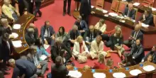 Dl Sicurezza, protesta delle opposizioni in Aula: senatori di Pd, M5s e Avs si siedono davanti ai banchi del governo
