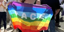 Mostra la bandiera della pace con la scritta Free Gaza: “Presenza non gradita”