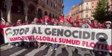 Sciopero generale, la partenza del corteo da Roma. Landini in testa con la scritta “stop al genocidio, siamo tutti Flotilla” – Video