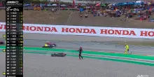 GP Barcellona, le cadute di Bezzecchi e Di Giannantonio