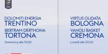 Serie A Basket, Trento-Tortona e Virtus-Cremona su Sky Sport Basket