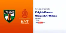 Eurolega, 5^ giornata: Zalgiris-Olimpia Milano su Sky
