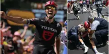 Julian Alaphilippe esulta per la vittoria al Tour de France (ma in realtà arriva terzo): «Mi sento un idiota». La caduta, la spalla lussata, la radio rotta. Poi la beffa