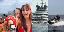 Matilde Caressa in barca senza benzina: «Stiamo tornando a remi». Poi arriva l'aiuto da un 'super yacht' VIDEO