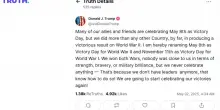 Trump, 11/11 e 8/5 Giorni Vittoria in 2 guerre mondiali