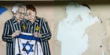 Murale in carta con Segre e Bruck strappato dal muro a Milano