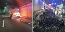 Auto divorata dalle fiamme in galleria, paura in A1