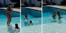 La compagna di Valentino Rossi, mamma tuttofare: le lezioni di nuoto alla figlia e il suo tuffo a bomba