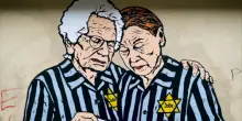 Al Memoriale dello Shoah spunta murales con Segre e Bruck abbracciate
