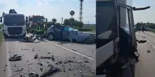 Frontale contro un camion: intera famiglia tra le lamiere, anche un bimbo piccolo