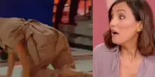 Gaffe in diretta a La Volta Buona: Samanta Togni fraintende la Balivo e scappa gattonando