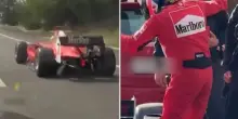 Con l’auto da Formula Uno in autostrada, l’inseguimento shock con gli elicotteri