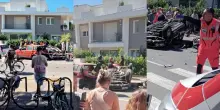 Schianto shock in Italia, auto si ribalta sulla pista ciclabile: travolte persone, bici e macchine