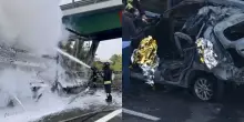 Terrore in autostrada, auto si schianta contro il Tir in sosta: tutto a fuoco, morti carbonizzati
